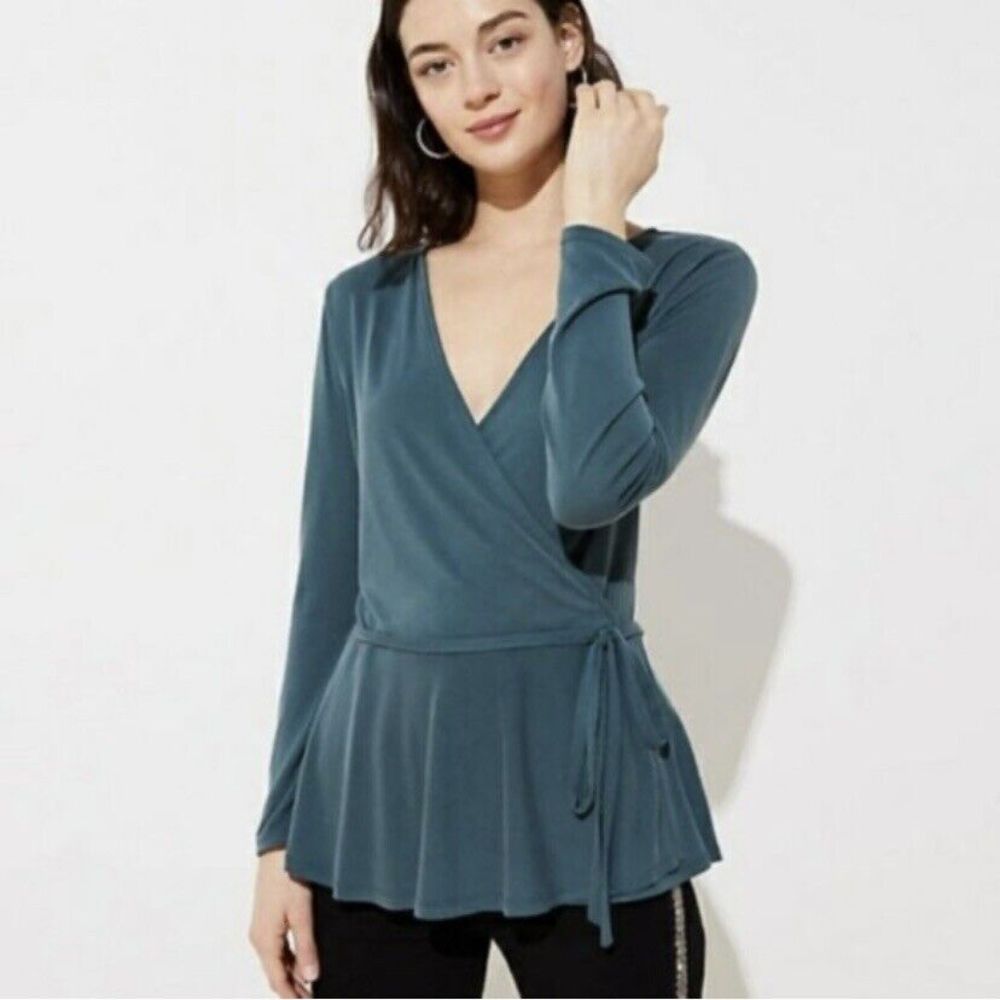 Loft Ann Taylor True Wrap Top Size Small Sea Moss Green Modal Long Sleeve Dressy